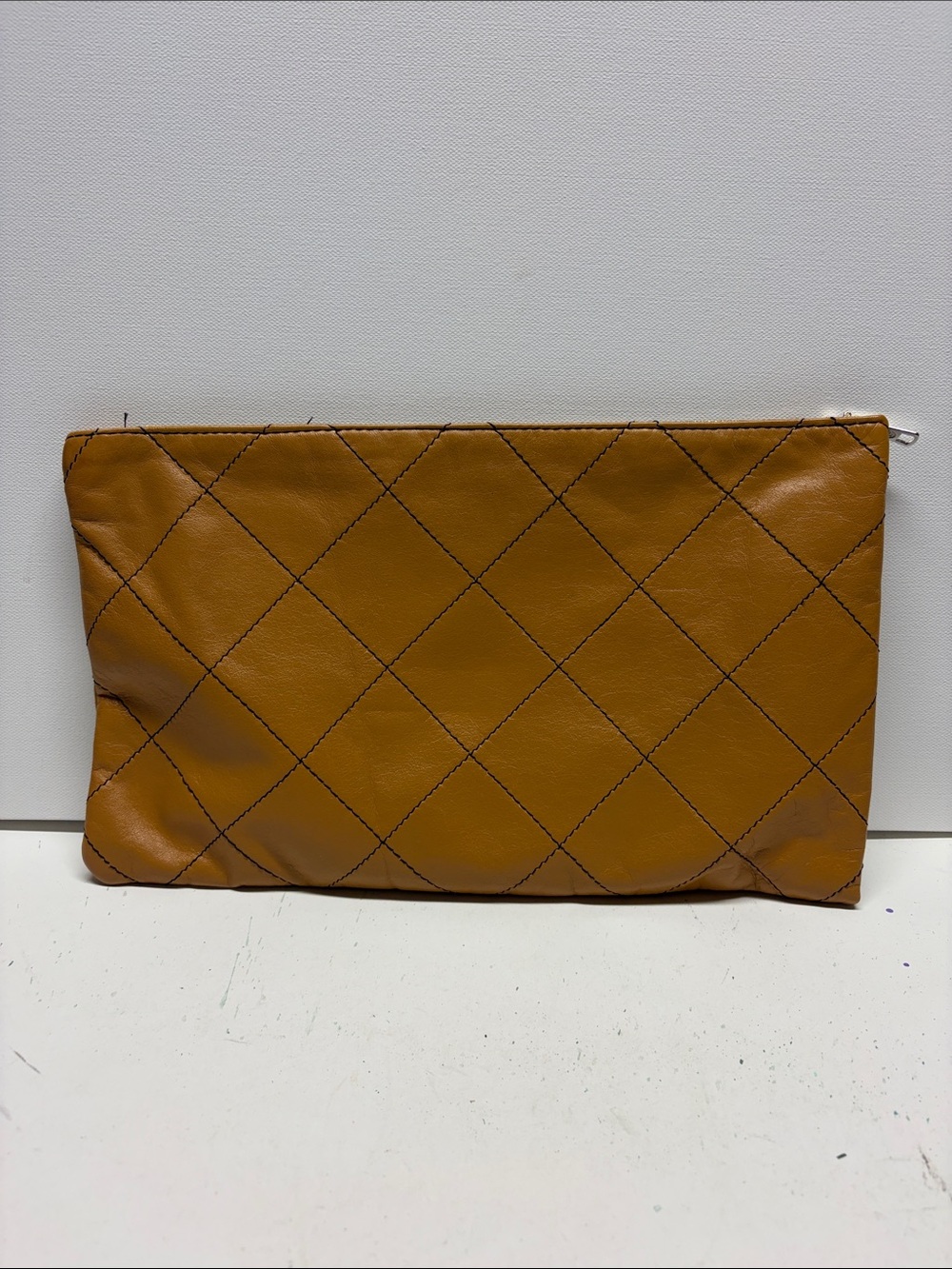 Selepaulo Quilted Tan Leather Clutch Bag